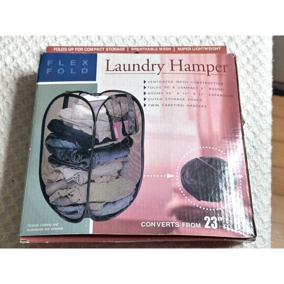 Collapsible Flex Fold Laundry Hamper Ventilated Mesh Handle College student Dorm - Picture 1 of 5